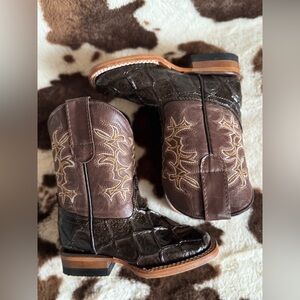 Boys Brown Monster Fish Print Western Cowboy Boots